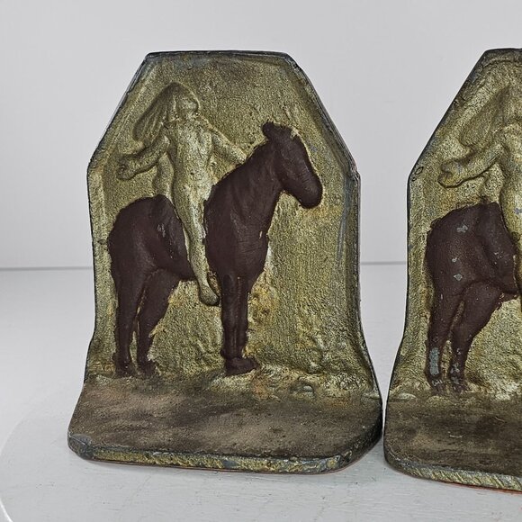Vintage Native American Appeal To The Great Spirit Cast Iron Bookends Horse West - Picture 7 of 8